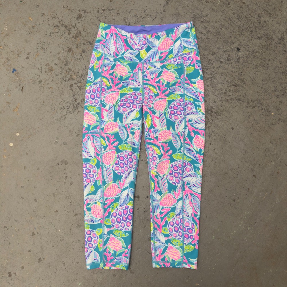 Lilly Pulitzer Luxletic Shell Me Something Good Turtle Leggings Medium 004682